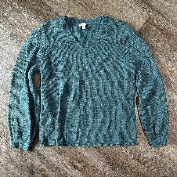 J. Jill V-Neck Pullover Sweater Blue Tweed Medium Business Causal Pullover - Picture 1 of 4
